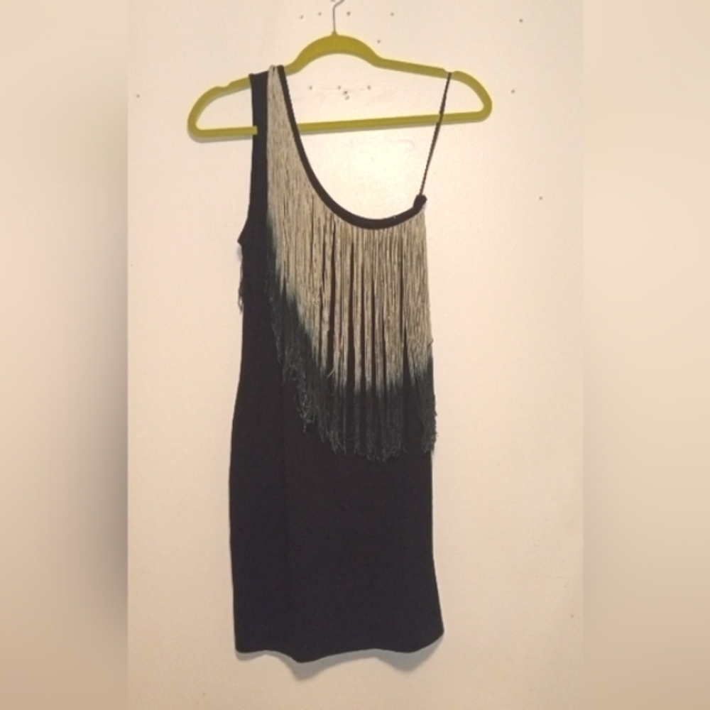 Zara Black and Cream Fringe Dress